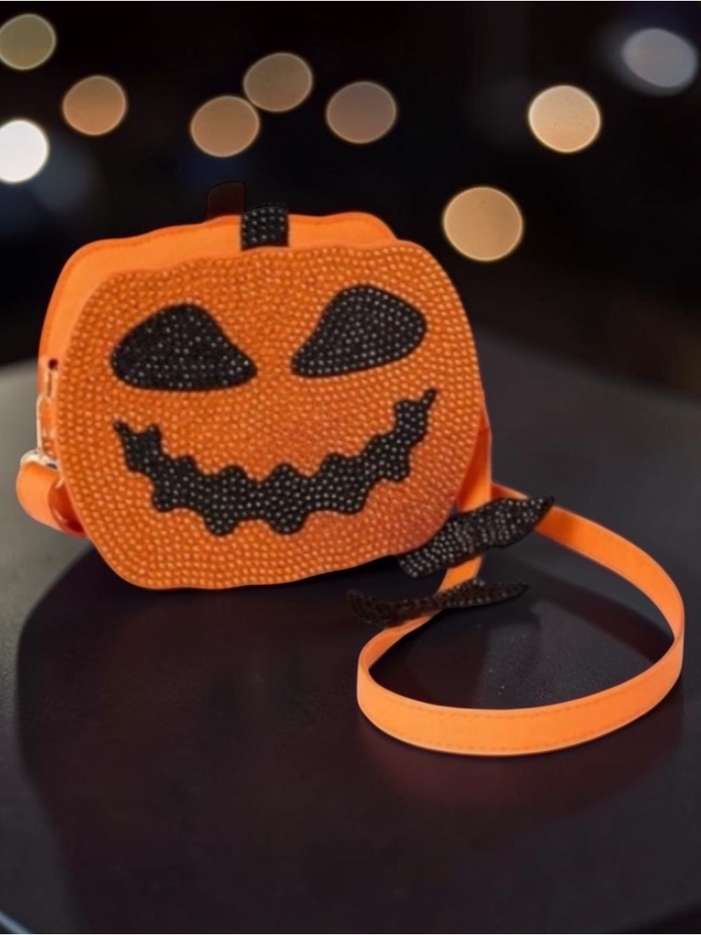 Rhinestone Halloween Orange & Black Pumpkin Jack-o’-lantern Purse Crossbody Bag